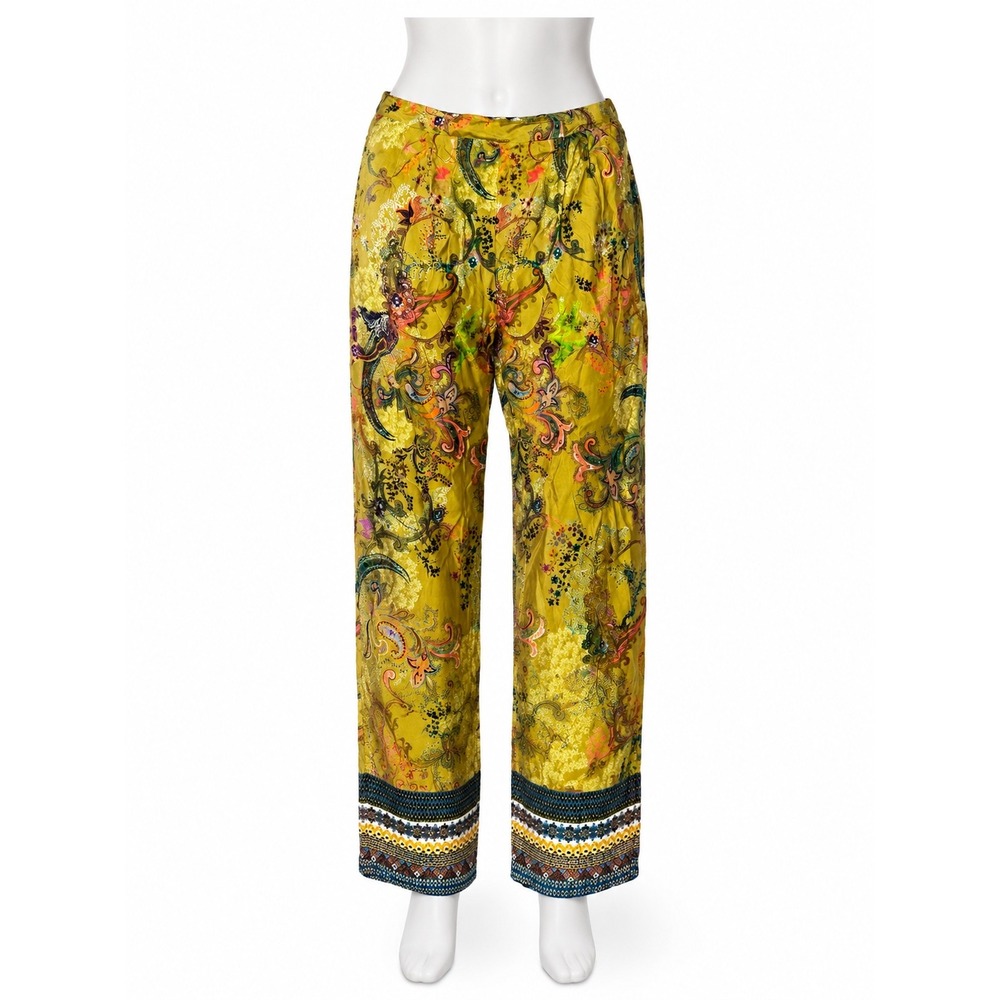 Johnny Was Workshop Mustard Yellow Paisley Viscose Wide Leg Pants W64520A-8 L